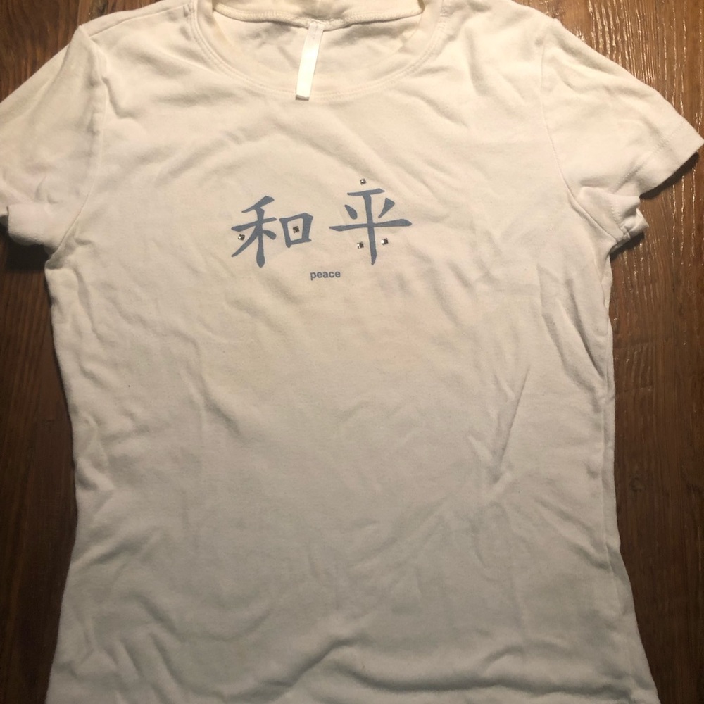 Asian symbol PEACE shirt w 5 _rhinestones sz petite